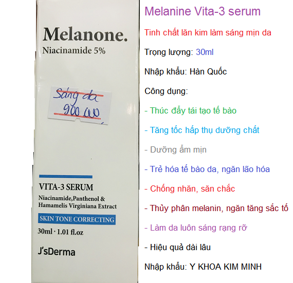 Melanone chuyên lăn kim làm sáng mịn da Hàn Quốc - Y khoa Kim Minh Serum lăn kim làm sáng mịn da Hàn Quốc, Melanone Vita-3 30ml - Y khoa Kim Minh 0933455388