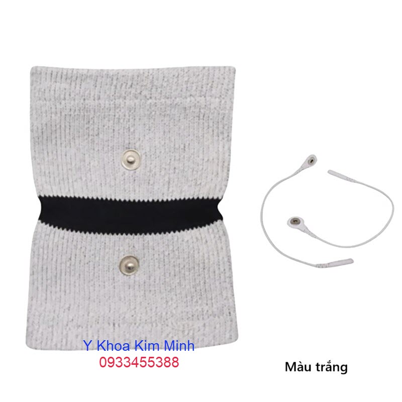 Vớ điệu trị viêm đau cổ tay bằng xung điện có 2 núm điện cực màu trắng kết hợp với máy điện xung dòng TENS