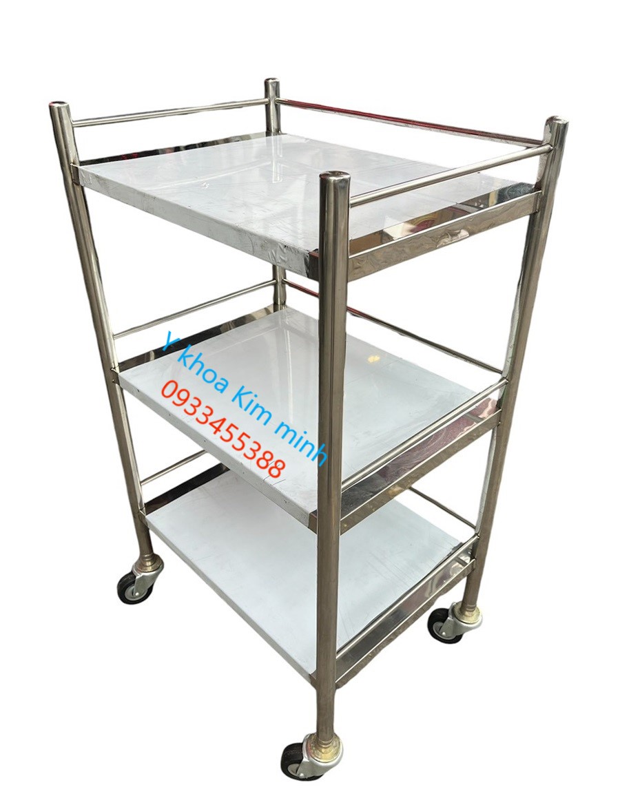 Xe đẩy inox y tế 3 tầng 35 x 50