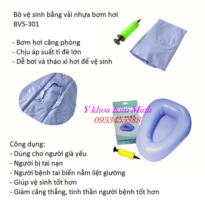 Bô vệ sinh vải nhựa bơm khí dùng cho người bệnh, người già nằm liệt giường PVS-301 - Y Khoa Kim Minh